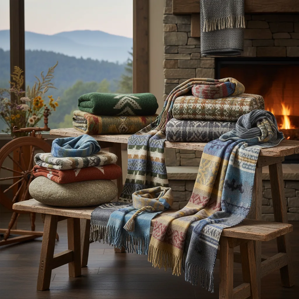 Appalachian Textiles collection with handwoven wool blankets